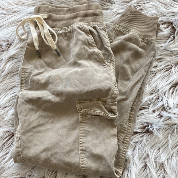 Aerie Cargo Tan Drawstring Elastic Waist Pull On Baggy Comfy Jogger Pants XS - Picture 12 of 12